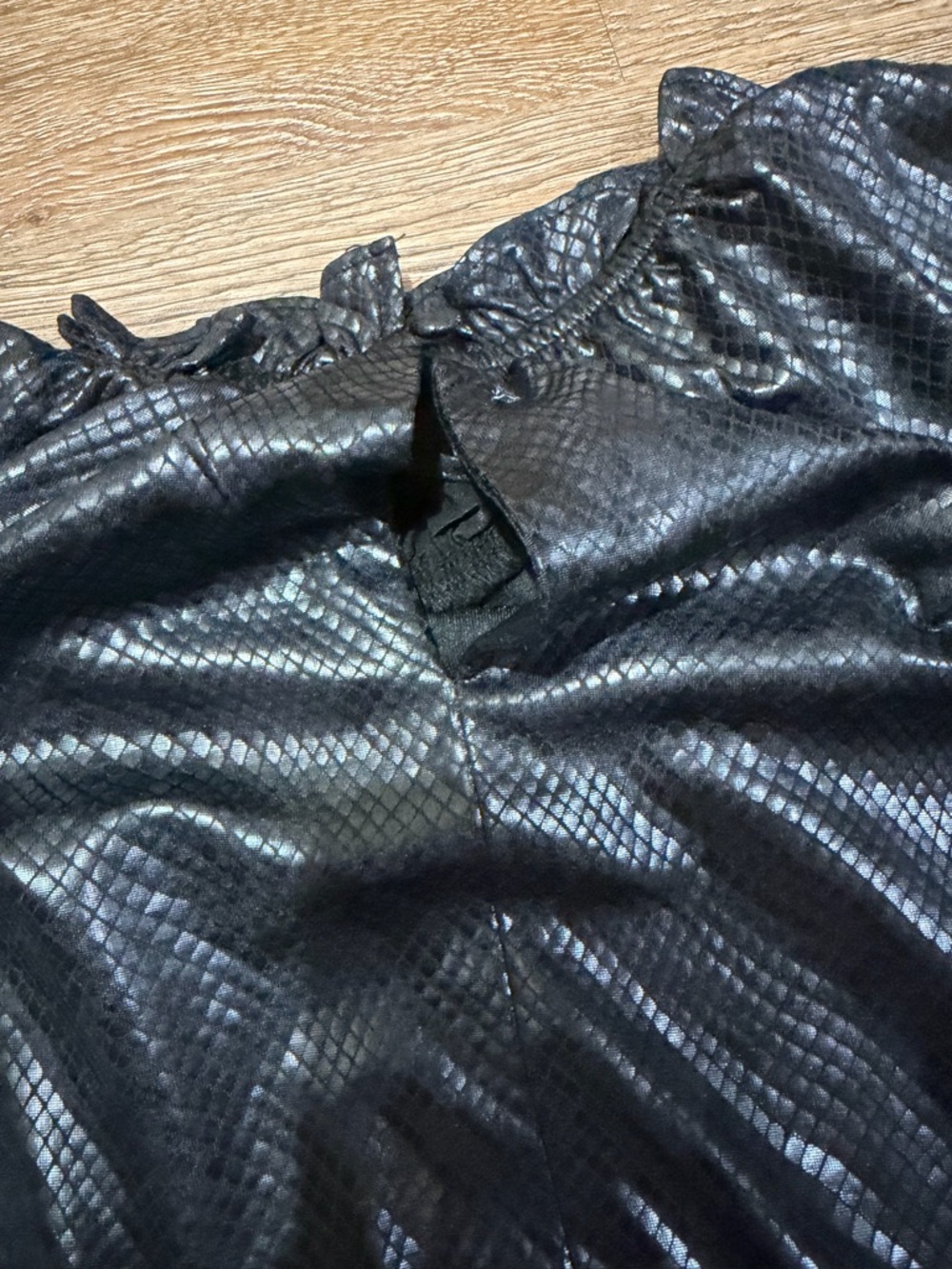 TCEC Faux Leather Black Snake Smocked Ruffle Tiered Mini Dress - Picture 10 of 10